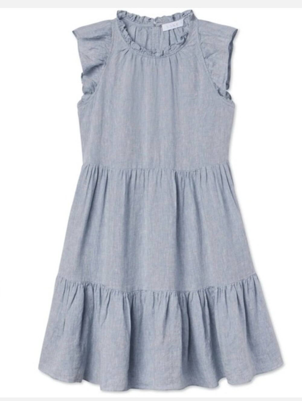Lake Helen Dress Linen Light Blue Ruffle Sleeve Tiere Dress Knee Length XS